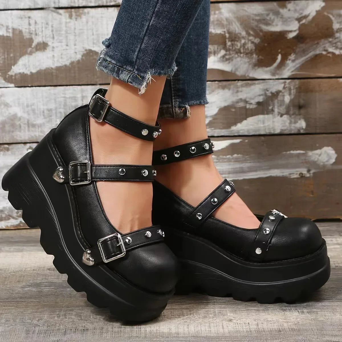 Women Pumps Mary Jane Super High Heel Platform Wedge Spring Ladies Sandals Belt Buckle Classic Sweet Punk Female Lolita Shoes.