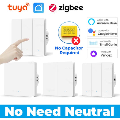 1/2/3gang Tuya EU Zigbee3.0 Smart Switch Kein Neutralleiter Wandlichtschalter Push Button Smart Life APP Funktioniert mit Alexa Google.