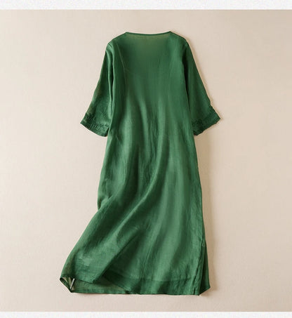 Vintage bedruckte Frauen kleider neue französische lose V-Ausschnitt Kleidung Kurzarm Sommer A-Linie Stickerei Empire Kleid