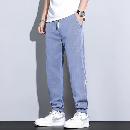 Men's Lyocell Loose Cuffed Tapered Pants 2025 Summer Autumn Comfortable Breathable Casual Long Pants Plus Size 5XL.