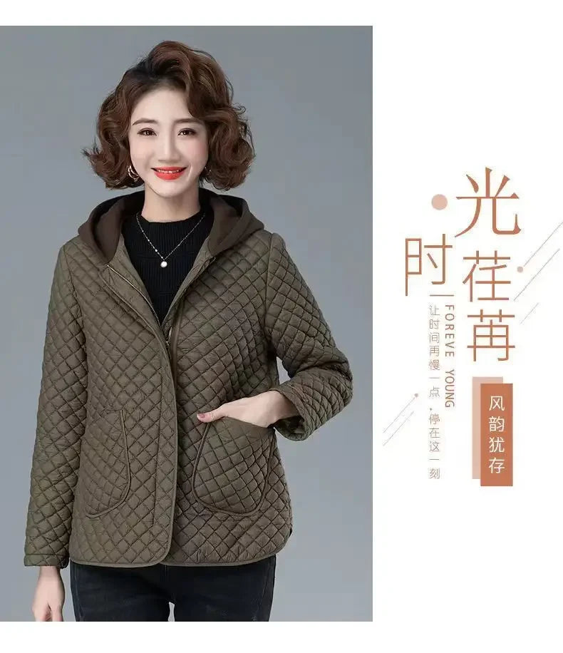 Mode Leichter Baumwolle Gefütterter Mantel Frauen 2025, Neue Herbst Winter Baumwolle Mantel Mit Kapuze Jacke Lose Beiläufige Plaid Parkas Outwear.