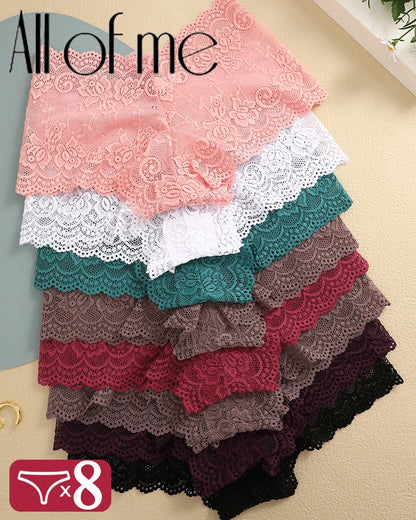 8Pcs/Set Sexy Lace Floral Boyshorts Underwear for Women Sexy Hollow Out Solid Panties Female Low-Waist Breathable Girls Lingerie.