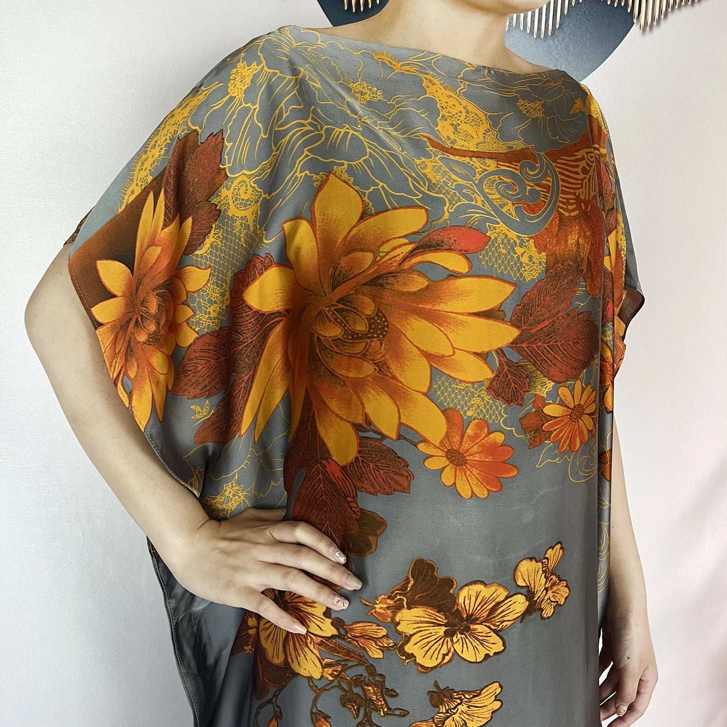 2024 New Dubai Summer Fashion For Women Printed Silk Soft Loose Femme Robe African Islam Maxi Woman Casual Dresses With Turban