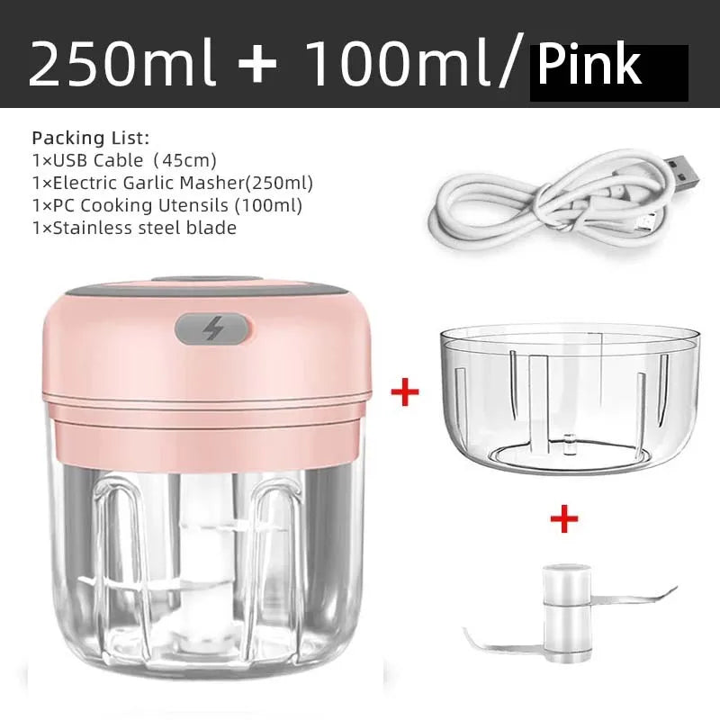 100ML/250ML Mini Electric Garlic Chopper USB Meat Grinder Garlic Masher Machine Sturdy Durable Crushed Ginger Vegetable Crusher.