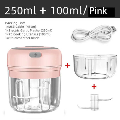 100ML/250ML Mini Electric Garlic Chopper USB Meat Grinder Garlic Masher Machine Sturdy Durable Crushed Ginger Vegetable Crusher.