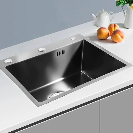 Stainless Steel Sink Kitchen Single Bowl Sink 50 x 45 cm Matte Black with Pipe & Soap Dispenser