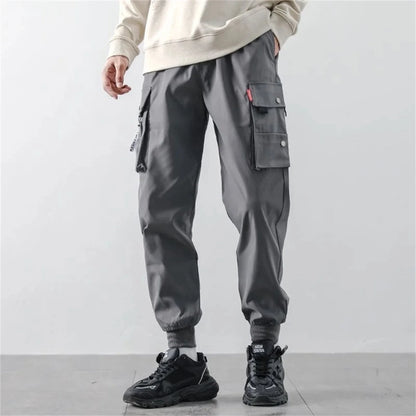 Men's Cargo Pants Casual Hip Hop Hit Color Multiple Pockets Trousers Streetwear Ribbons Techwear Sweatpants Boys.