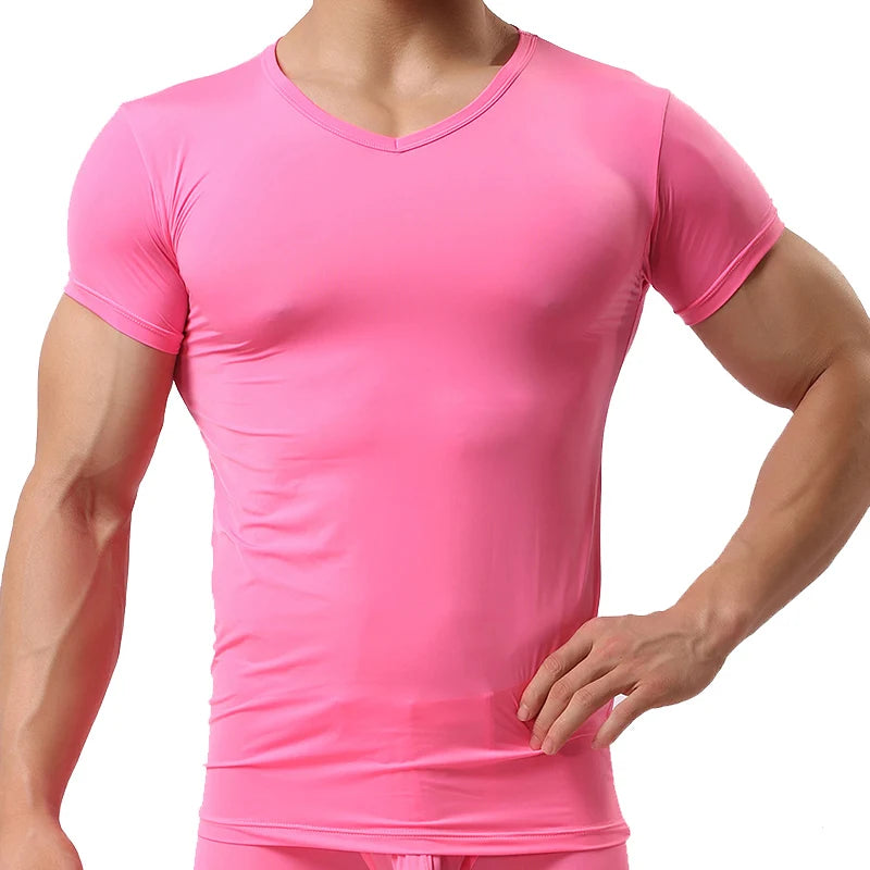 Ice Silk T Shirt for Men Summer Breathable Short Sleeve Tops Men's Quick Dry T-shirt Trainer Slim Tops.