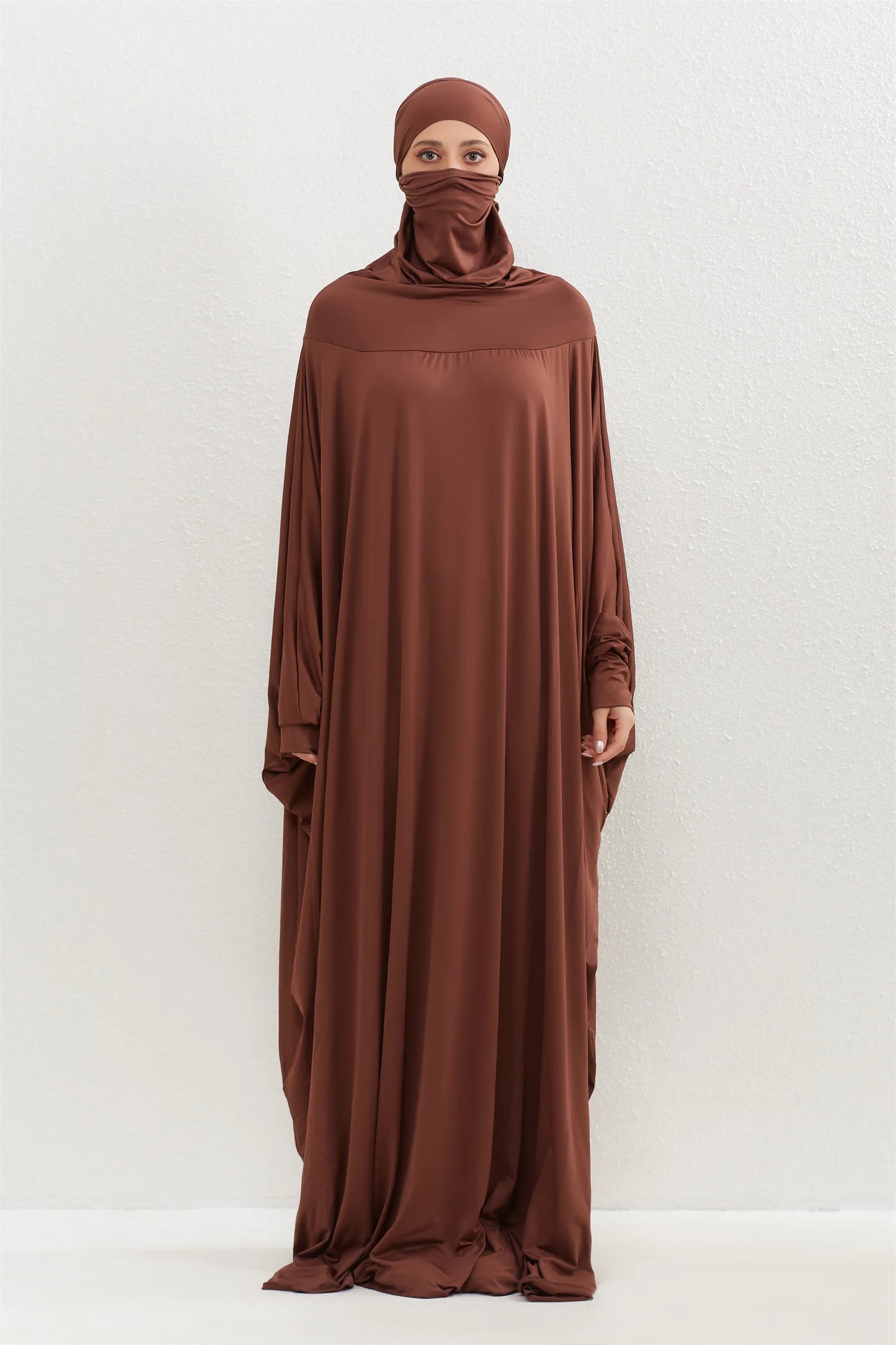 Muslim Abayas Hijab Hooded Smocking Sleeve One-piece Prayer Dress Women Jilbabs Kaftans Islamic Dubai Saudi Robe Turkish Modesty.