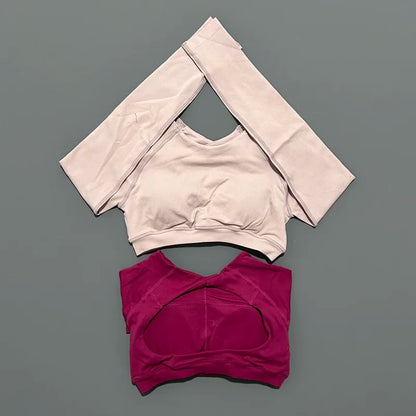 HISTELLO Long Sleeve Crop Top Women Seamless Yoga Tops Backless Clothing Gym Workout Sportswear Strong Supports Sports Shirt.