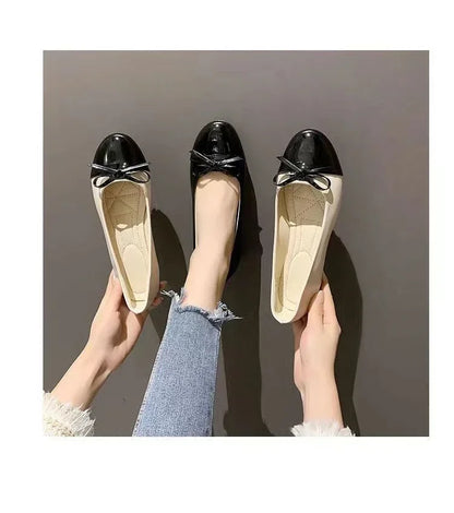 Ballerina Women's Flat Shoes Comfort Non-slip Ladies Loafers Leather Flats Elegant Bowknot Women's Single Shoes Mother's Shoes