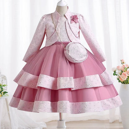 Neues Herbst/Winter Langarm-Partykleid, elegantes Mädchen-Stickerei, Weihnachts-Performance-Kleid, Geschenktüte für Kinder im Alter von 3–11 Jahren.