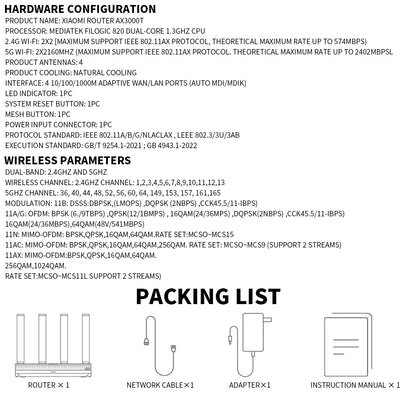 2024 NEW Original Xiaomi AX3000T Router 5GHz 160MHz Broadband 1.3GHz Processor High Speed NFC Connection For Home Office Games