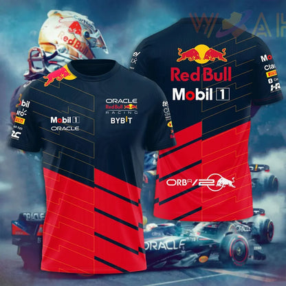 2025 New Red Bull Print Hot Selling Outdoor Running Sports T-shirt Men's Summer Racing Suit Red Bull Brand Cycling Training Suit.