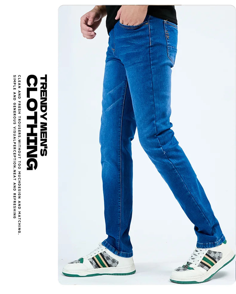 2025 Autumn Men's White Slim Fit Straight Jeans Casual Stretch Denim Pants Comfortable Fashion Streetwear Male Brand Clothing.