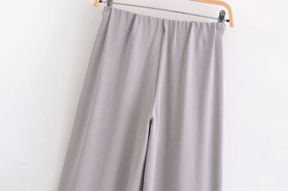 HH Women's 2-Piece Set Fashion Slimming Double-Sided Fabric Round Neck Long-Sleeve Top+Elegant Stretch Casual Wide Leg Pants