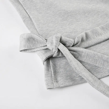 Apprabant Casual Fashion Drawstring High Waist Trousers Set Lace Up Flared Sleeve V Neck Twist Tops Plush Loose Pants Suit.