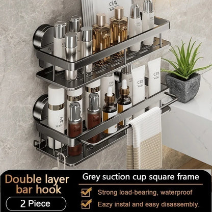 Kein Bohren, Saugnapf, selbstklebendes Badezimmerregal, Badezimmerregal, Toilette, Aluminium-Hängeregal, Badezimmer-Organizer, zum Aufhängen an der Wand