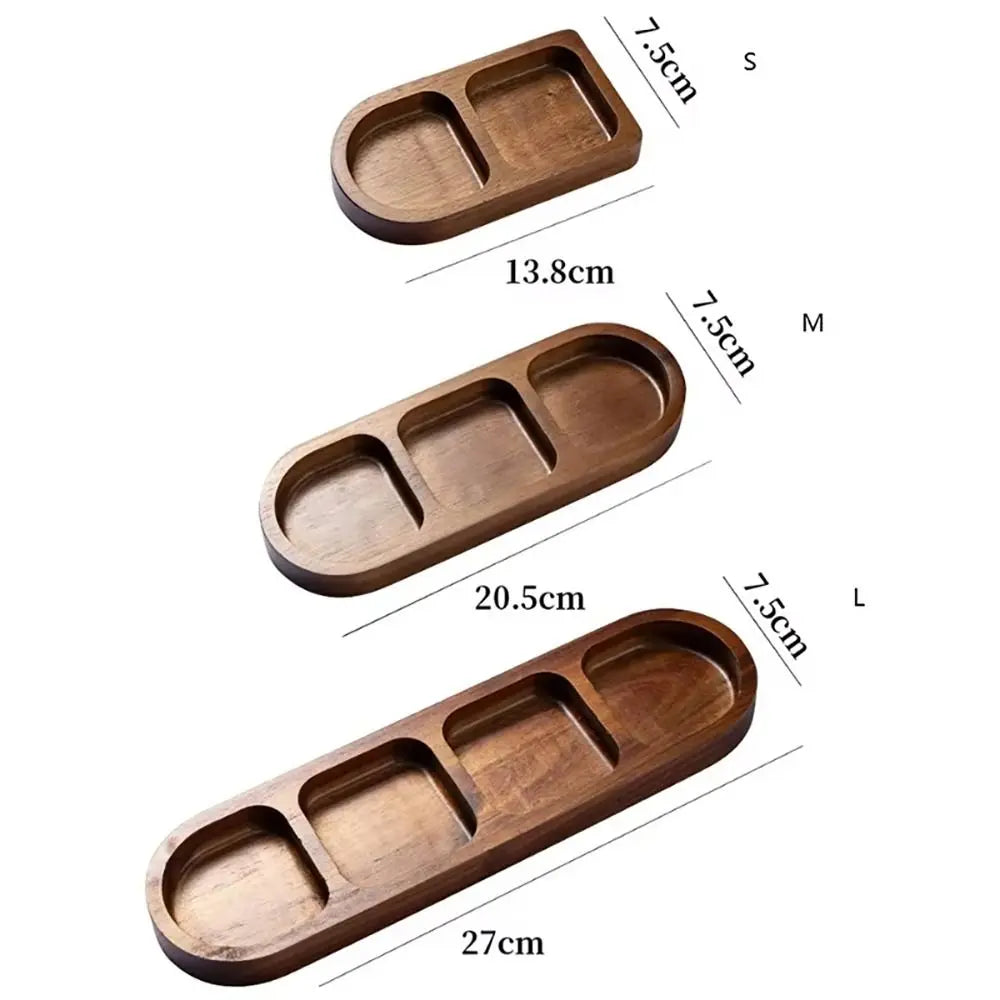 1Pcs New 2/3/4 Grids Solid Wood Tray Wooden Retro Food Plate Spice Dish Breakfast Food Sushi Bread Dessert Sauce.
