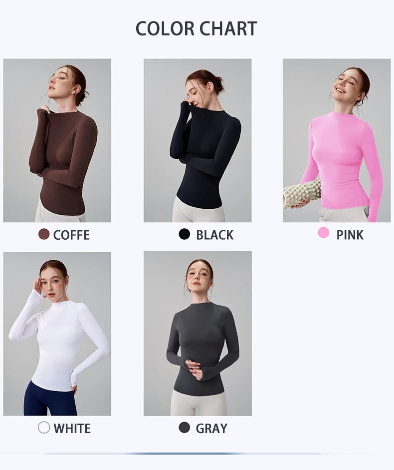 SOISOU 5 Colors Half-High Collar Slim Fit Yoga Top Women's Pilates Pullover Sports Long Sleeve High Elastic Fitness T Shirt.