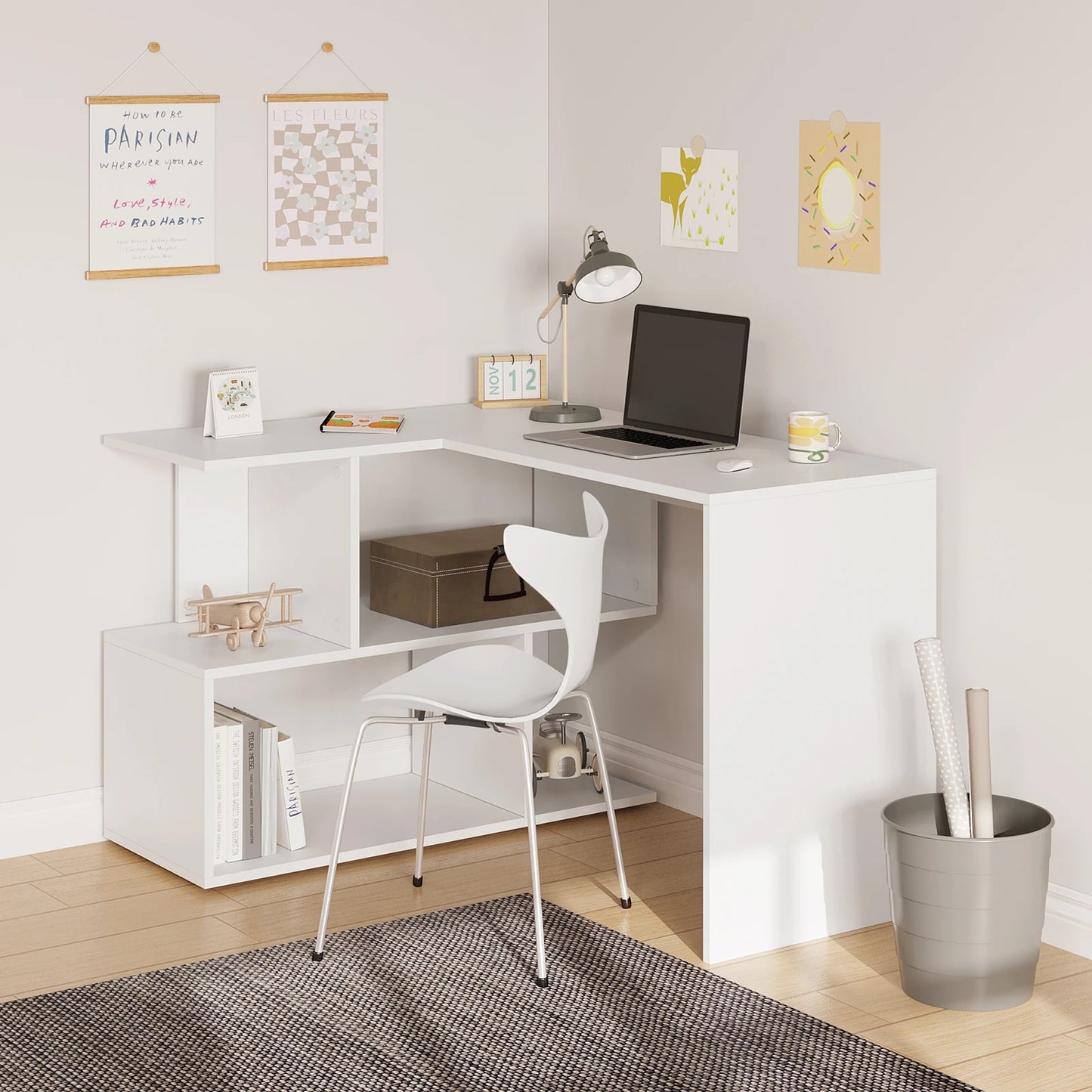 WOLTU Arbeits-PC-Computertisch aus Spanplatte mit Regalen für Arbeitszimmer, Studenten, Schreibtisch, Büro, Arbeit, Wohnmöbel