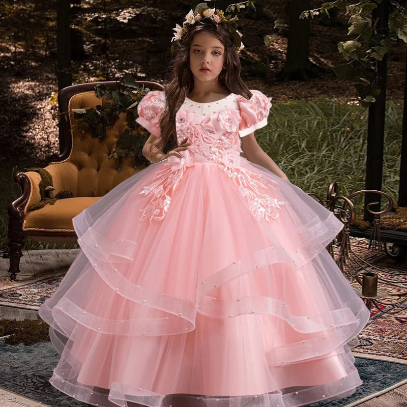 Neues Blumenmädchen-Hochzeitskleid Mädchen-Partykleider, elegantes Mädchen-Walking-Show-Abendkleid für 4–12 Jahre alte Kinderkleidung.