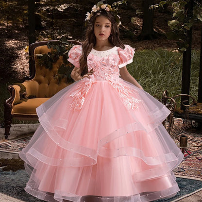 Neues Blumenmädchen-Hochzeitskleid Mädchen-Partykleider, elegantes Mädchen-Walking-Show-Abendkleid für 4–12 Jahre alte Kinderkleidung.