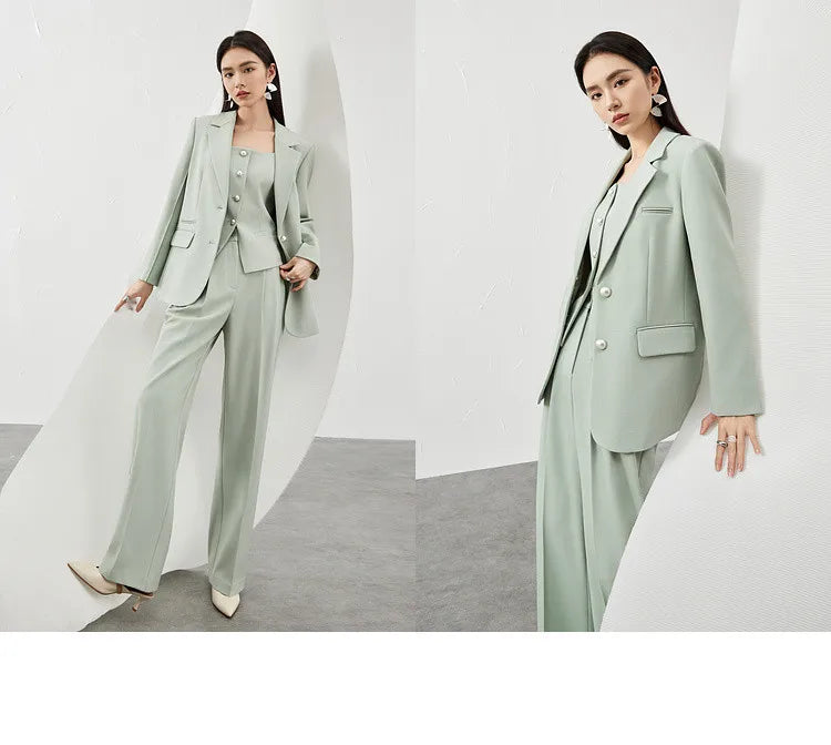 SENTUBILA 3 Piece Blazer Pant Suit Sets Women 2025 Autumn Suit Jacket Waistcoat Dress Pant Office Outfit Matching Set 141Z53565