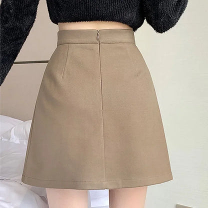 Autumn Winter Womens Woolen Skirt 2024 New Korean Style High Waist Bodycon Mini Skirts Ladies College Style Zipper A-Line Skirt.
