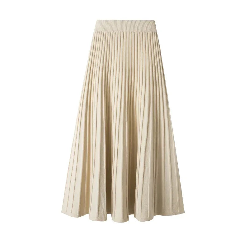 2025 Brand Designer Women Autumn Winter Thick Elegant Chic Solid Pleated Skirt High Waist Luxury Fashion With Elastic Female.