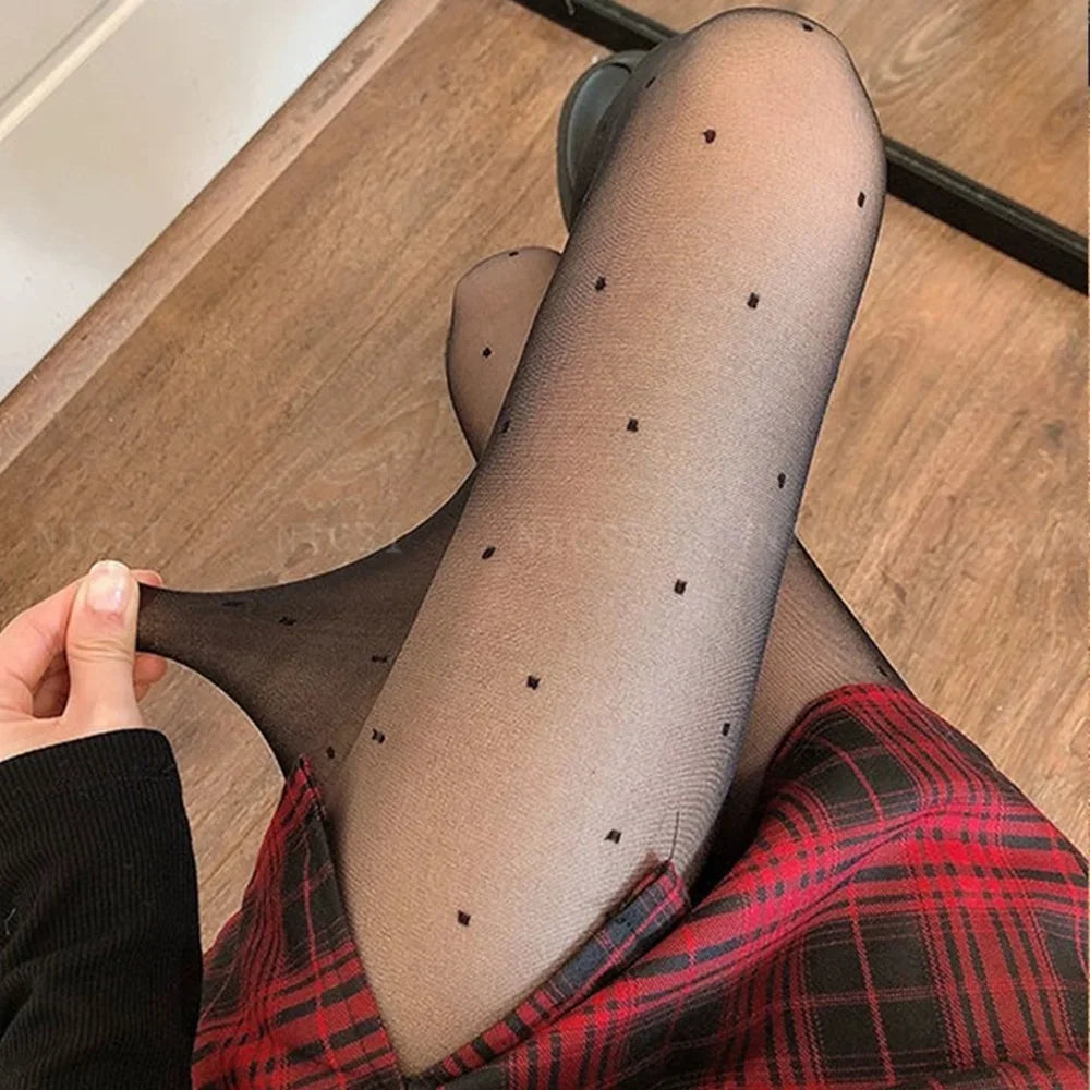 Sexy Dot Printed Women's Tights Black High Waist Elastic Pantyhose Ultra-Thin Translucent Soft Leggings Anti-hook Silk Socks.