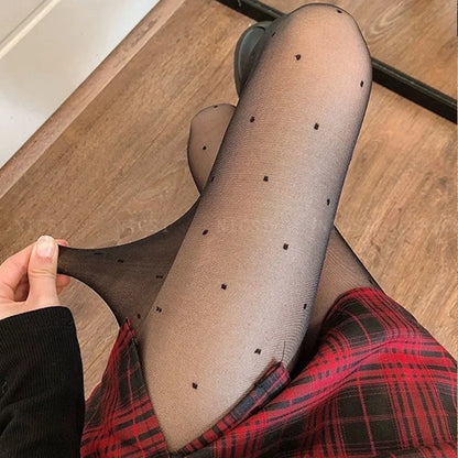 Sexy Dot Printed Women's Tights Black High Waist Elastic Pantyhose Ultra-Thin Translucent Soft Leggings Anti-hook Silk Socks.