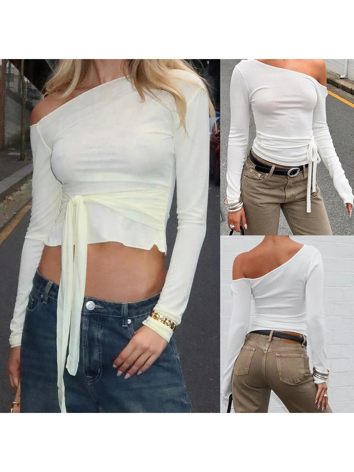 Womens Slim Fitted Tops Long Sleeve Off Shoulder Going Out Fashion Fall Crop Shirts.