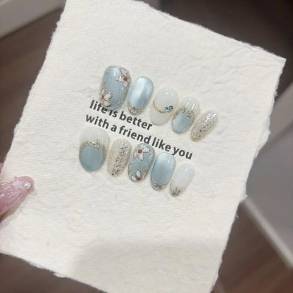 10Pcs Short Oval Handmade Press on Nails Cat Eye Fake Nails Simple False Nails Full Cover Nail Tips 네일팁 Накладные Ногти Uñas.