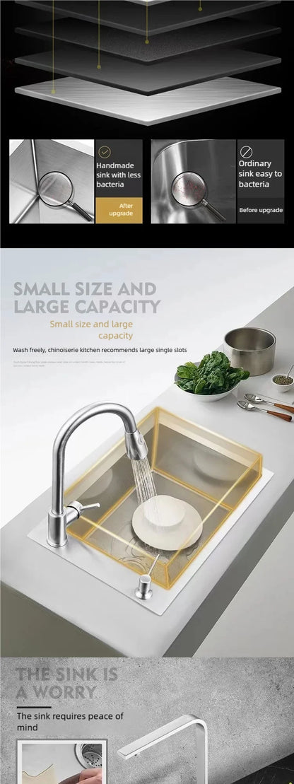 Stainless Steel Kitchen Sink Transversal Side Holes Large Size Single Slot Household Cafeteria Dish and Wash Vegetable Basin