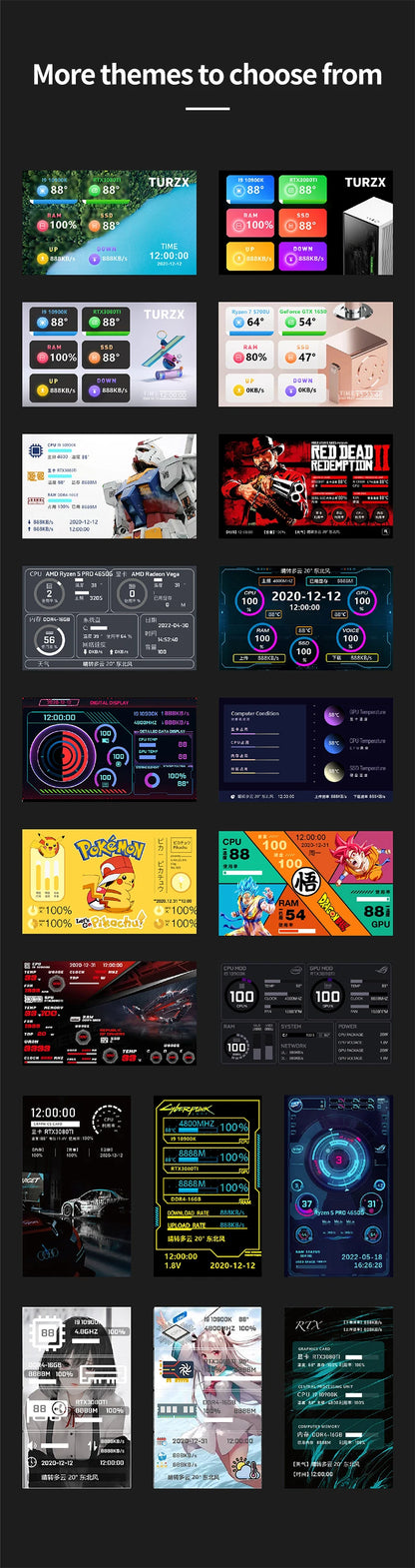 3.5 / 5 Inch IPS Type-C Secondary Screen Mini Computer USB Display CPU GPU RAM HDD Monitor with Holder Metal Case No Use AIDA64