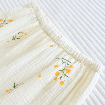 Neuer Sommer-Damen-Pyjama aus Baumwollkrepp, dreiteilig, kurzärmelig + Shorts + Hose, große Größe, einfacher Blumen-Pyjama, Heimservice-Anzug