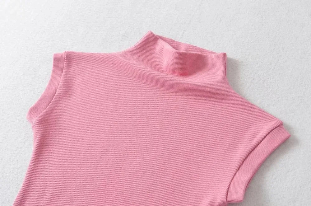 Women Summer Sexy Turtleneck Sleeveless T-Shirts Tops Solid Slim Fit Pullovers Causal Tees Shirts Female Streetwear Basics Tees.
