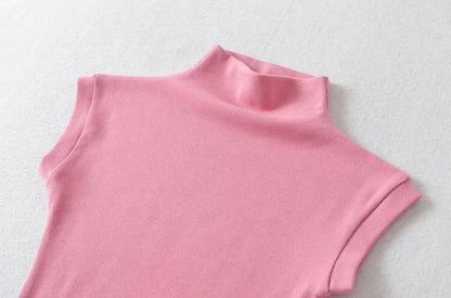 Women Summer Sexy Turtleneck Sleeveless T-Shirts Tops Solid Slim Fit Pullovers Causal Tees Shirts Female Streetwear Basics Tees.