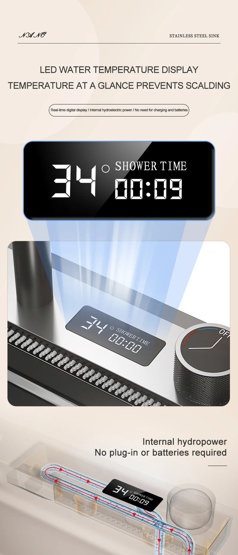 Waterfall Sink Kitchen Stainless Steel Topmount Sink Large Single Slot Wash Basin With Multifunction Touch Waterfall Faucet