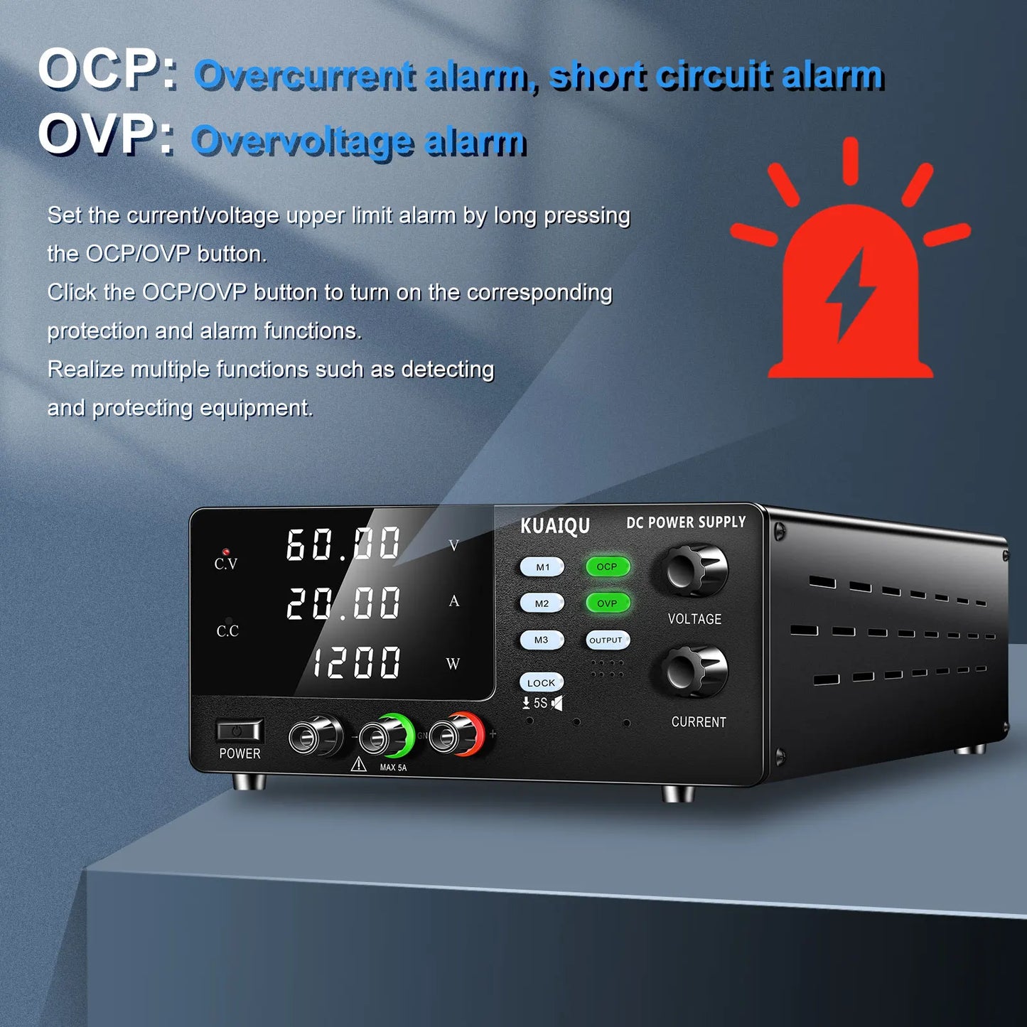 KUAIQU 3000W High Power Adjustable Bench Power Supply 1000V 300V 200V 100A 60A 30A Lab Power Supply OCP Alarm OVP Output Switch.