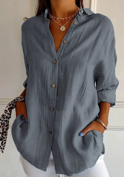 Shirt Women's Lapel Long Sleeve Solid Color Casual Single Breasted New Fashion Brown Black White Shirt Tops Blouses for Female.