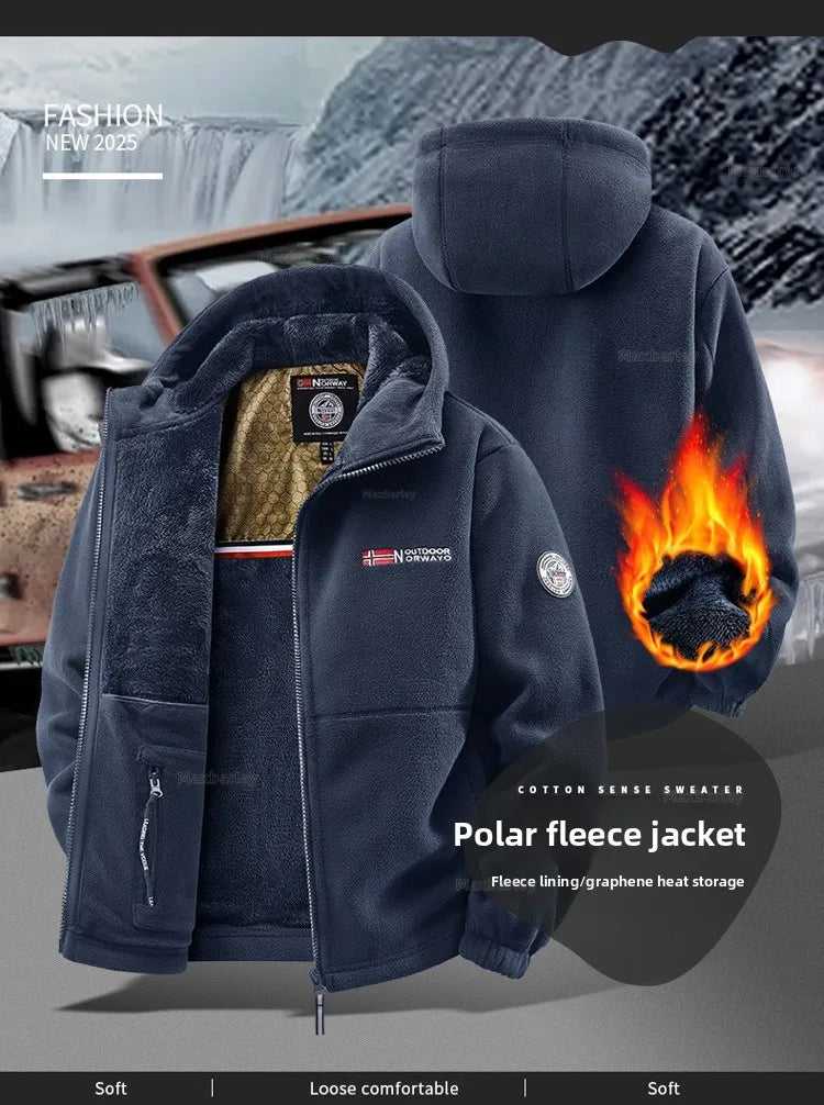 Maxbarley Winter Sportswear Set Mens Retro Training Thick Fleece Jacket + Pants Two Piece Set Casual Ski Running Tracksuit Suit.