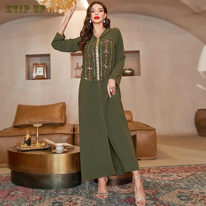 Abaya Marokkanisches Dubai-Kaftan-langes Kleid für muslimische Frauen, Ramadan, Arabisch, Luxus-Stickerei-Spitze, Hochzeitskleid, islamisches Ne.