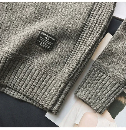 New Men's Pullover with Fashionable Patch Design, Knitted Pullover, Harajuku Street Wear, Thick O-neck Casual Pullover, Wool.