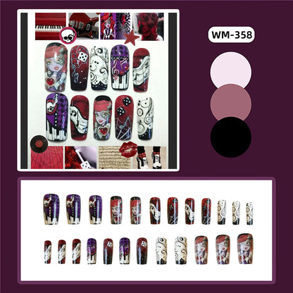 24pcs Red Star Print Fake Nails Sweet Cool Short Almond Press on Nail for Women Wearable Detachable Ins Spice Girl False Nails