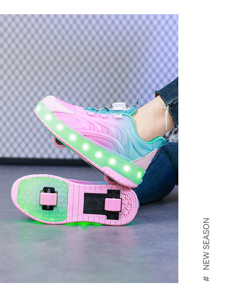 Two Wheels Children's Led Light Roller Skate Shoes For Kids Boys Girls Glowing Sports Luminous Sneakers Skateboard USB Charging.
