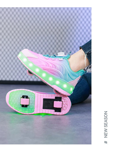 Two Wheels Children's Led Light Roller Skate Shoes For Kids Boys Girls Glowing Sports Luminous Sneakers Skateboard USB Charging.