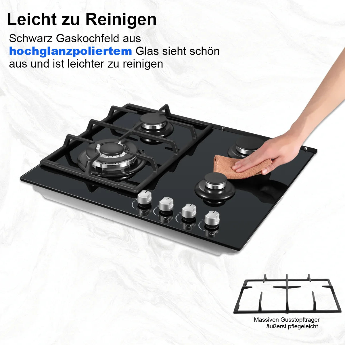 ‌58cm Gas Hob | 4 Burner Dual Fuel (NG/LPG) 8060W Auto Flame Shut-off & Tempered Glass Surface | Built-in/Freestanding 220-240V.