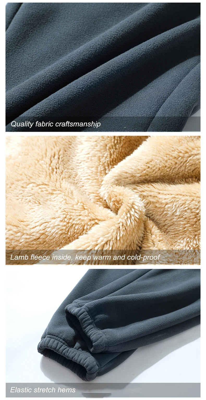 8XL Men's Down Pants Plus Size Winter Plus Velvet Thick Loose Cotton Pants Big Size Solid Color Warm Lamb Down Casual Sweatpants